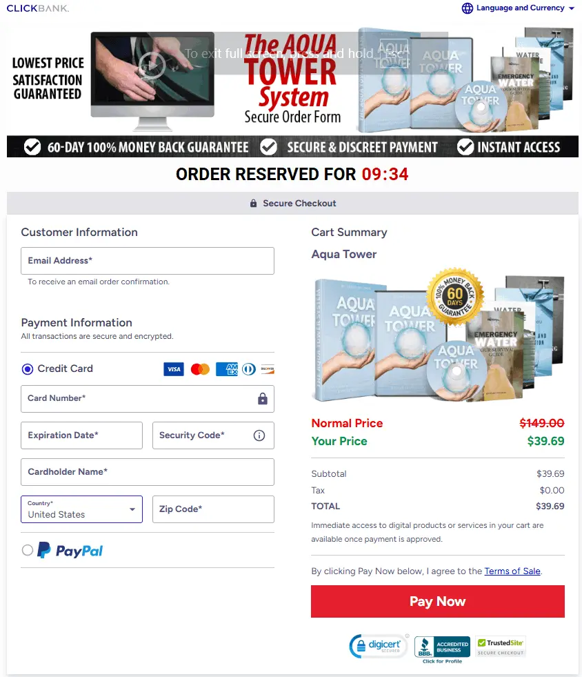 The Aqua Tower Checkout Page